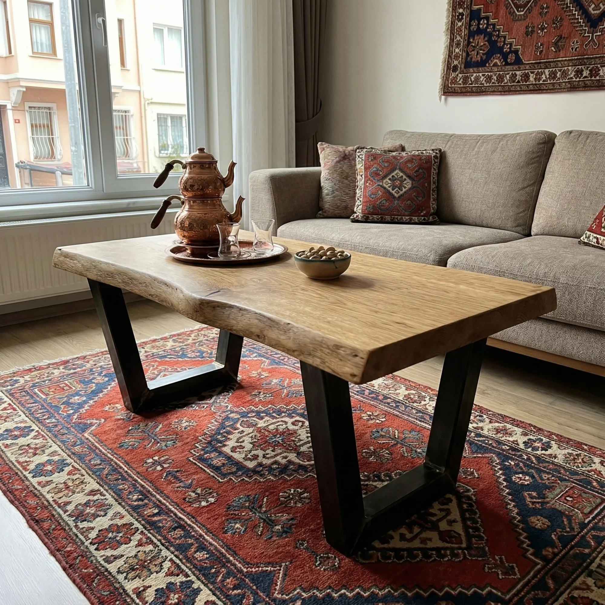 Oval Wood Coffee Table with Steel Base - view 8